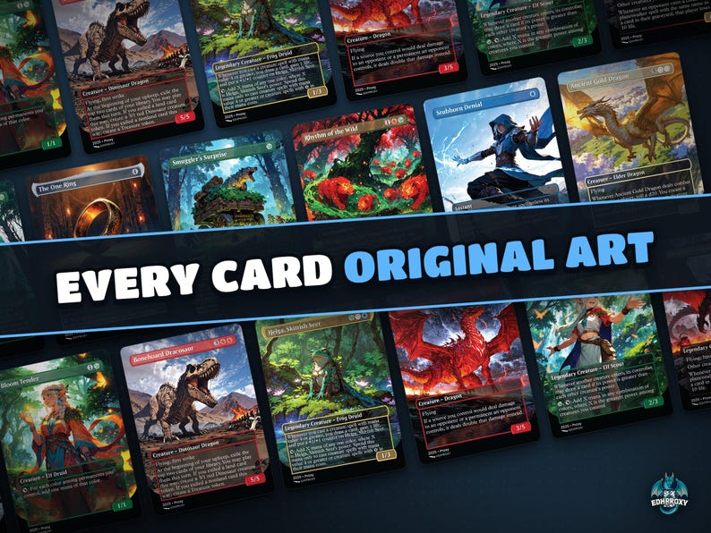 Wall of anime art proxy cards: every card in the The Ur-Dragon deck has original artwork