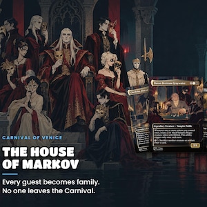 Carnival of Venice: Every guest becomes family. No one leaves the Carnival. Story key art for the Edgar Markov · Carnival of Venice Commander EDH proxy deck