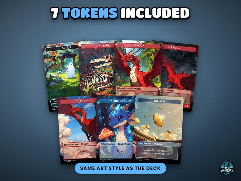 7 matching token cards included with the The Ur-Dragon Commander EDH proxy deck