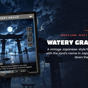 Spotlight: Watery Grave proxy land card, original art up close, blue-black colour pair