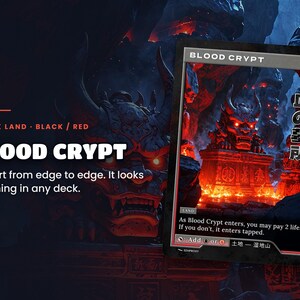 Spotlight: Blood Crypt proxy land card, original art up close, black-red colour pair