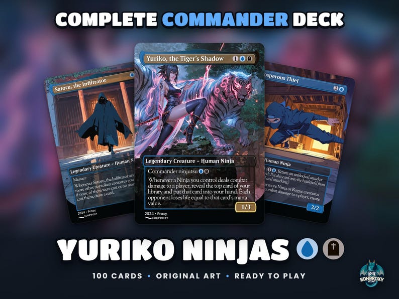 Yuriko Ninjas Commander EDH proxy deck: complete 100-card MTG commander deck with original anime art, Yuriko commander, blue-black