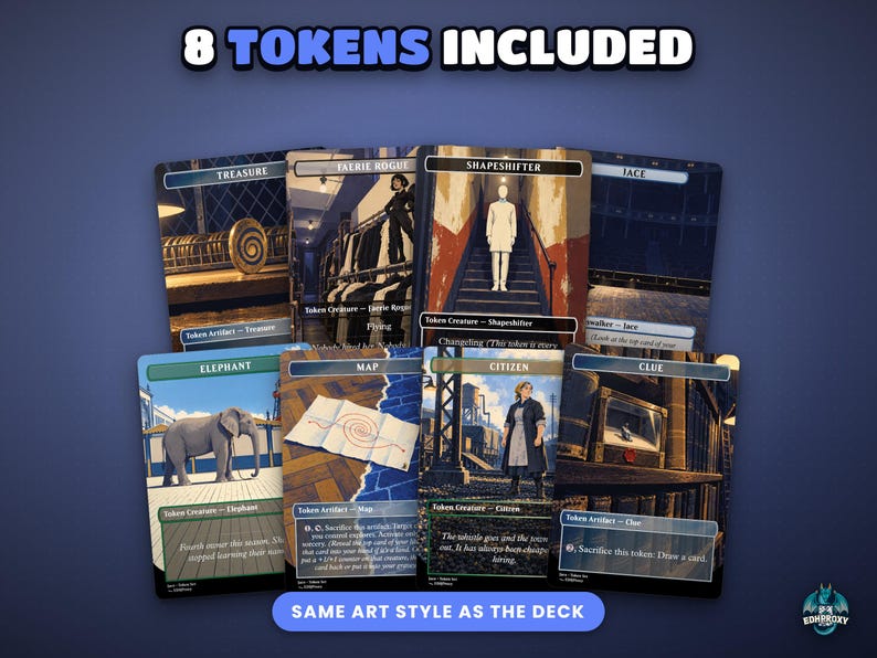 8 matching token cards included with the Jace, Multiverse Architect · The Great Transposition Show Commander EDH proxy deck