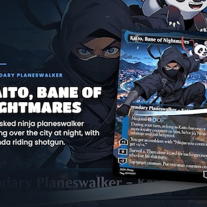 Card spotlight: Kaito, Bane of Nightmares from the Yuriko Ninjas Commander EDH proxy deck, full-art anime illustration up close