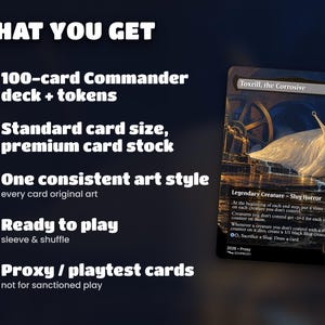 What you get: 100-card Jace, Multiverse Architect · The Great Transposition Show commander deck, original art, standard size, ready to sleeve and play