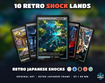 Retro Japanese-Style Shock Lands Proxy Set, Full-Art EDH Cards (10 Count)
