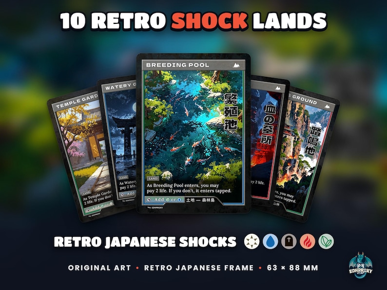 Retro Japanese Shocks: 10 full-art retro Japanese-style proxy land cards for MTG Commander / EDH