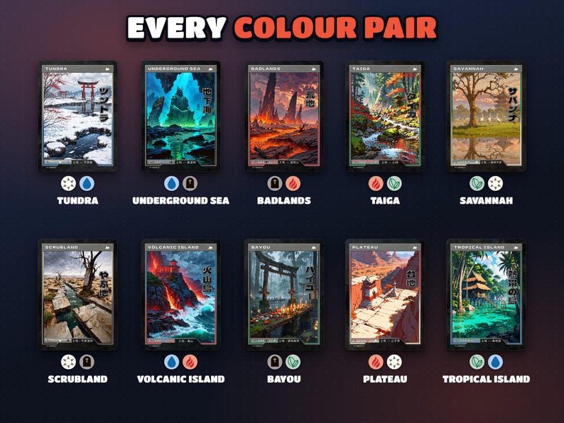 Colour pair chart: every two-colour combination covered by the Retro Japanese Duals