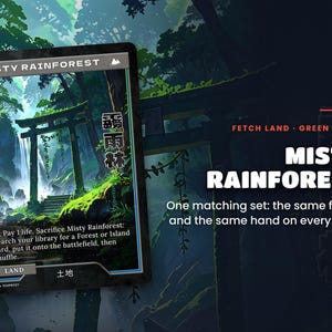 Spotlight: Misty Rainforest proxy land card, original art up close, green-blue colour pair