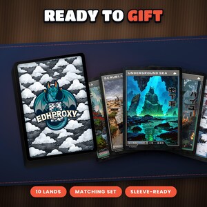The Retro Japanese Duals as a gift for a Commander player, card stack with the EDHProxy back