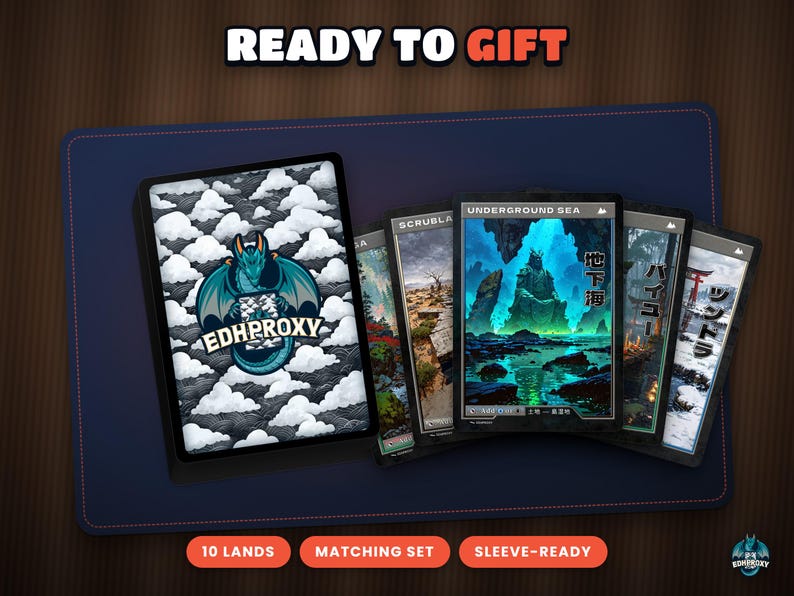The Retro Japanese Duals as a gift for a Commander player, card stack with the EDHProxy back