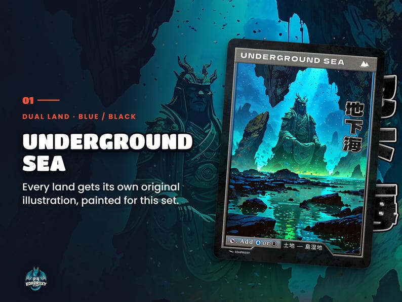 Spotlight: Underground Sea proxy land card, original art up close, blue-black colour pair