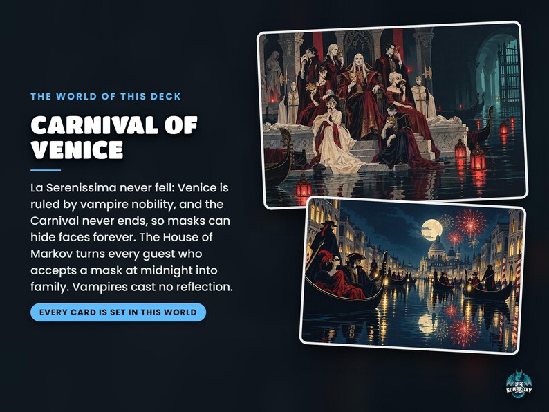 The world of the Edgar Markov · Carnival of Venice deck, Carnival of Venice: story key art and the setting every card illustration shares
