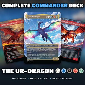 The Ur-Dragon Commander EDH proxy deck: complete 100-card MTG commander deck with original anime art, The Ur-Dragon commander, five-colour