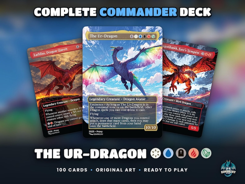 The Ur-Dragon Commander EDH proxy deck: complete 100-card MTG commander deck with original anime art, The Ur-Dragon commander, five-colour