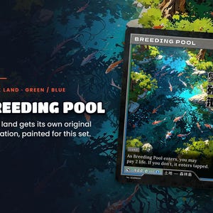 Spotlight: Breeding Pool proxy land card, original art up close, green-blue colour pair