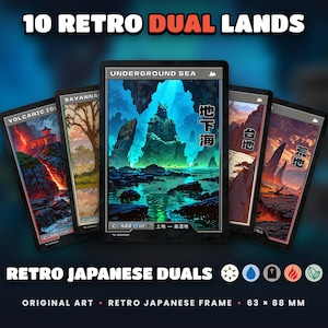 Retro Japanese Duals: 10 full-art retro Japanese-style proxy land cards for MTG Commander / EDH