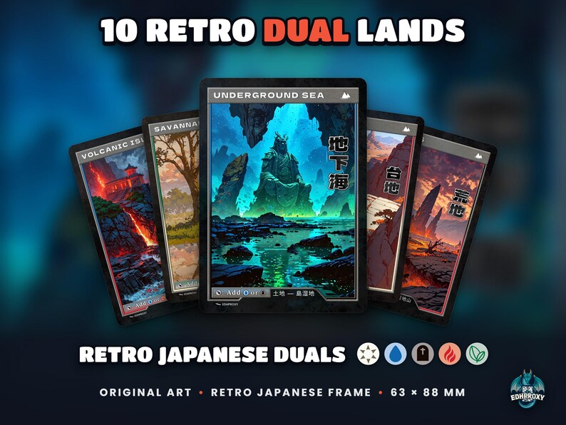 Retro Japanese Duals: 10 full-art retro Japanese-style proxy land cards for MTG Commander / EDH