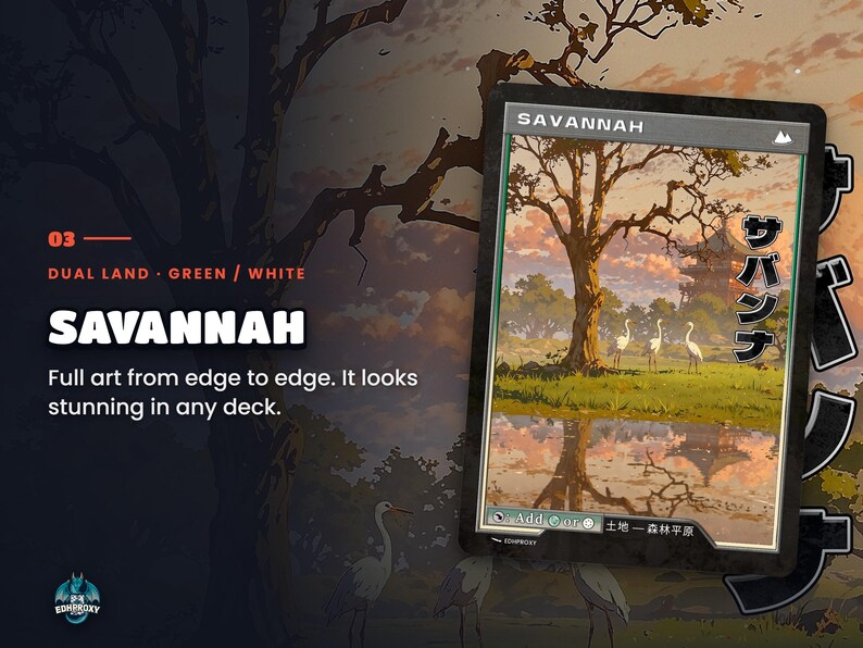 Spotlight: Savannah proxy land card, original art up close, green-white colour pair