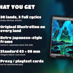 What you get: 30 land cards with original art, standard size, sleeve-ready