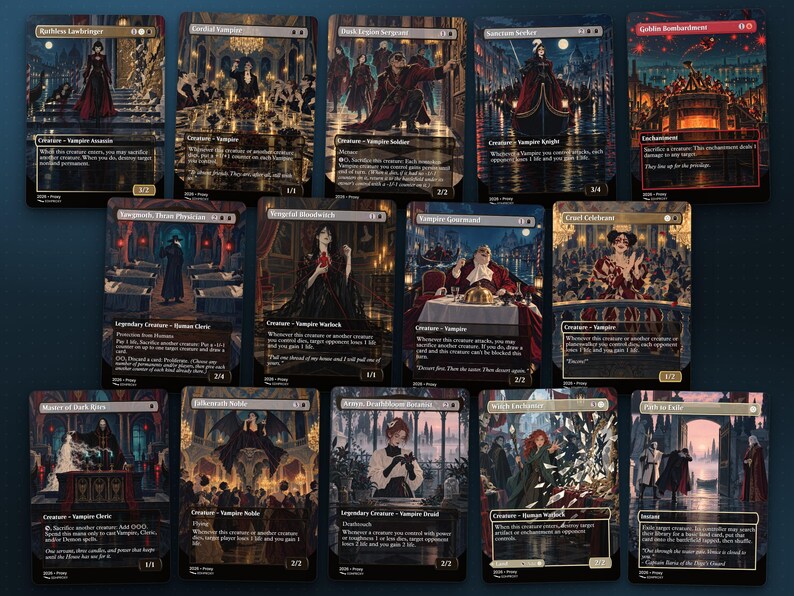 More illustrated proxy cards from the Edgar Markov · Carnival of Venice MTG commander deck