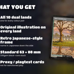 What you get: 10 land cards with original art, standard size, sleeve-ready