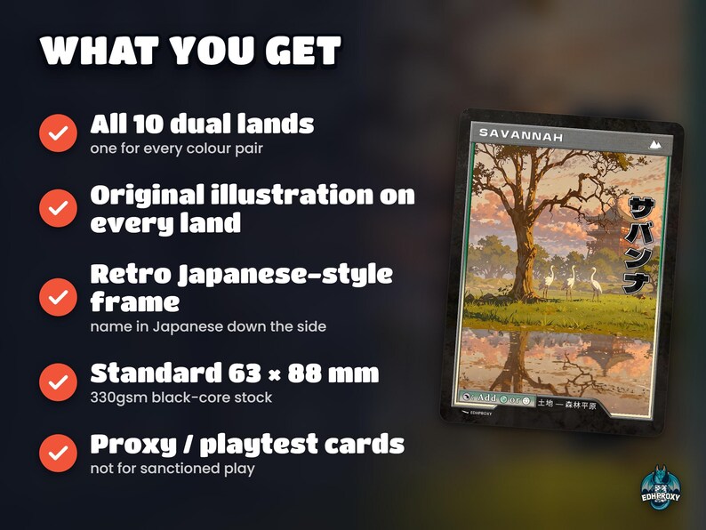 What you get: 10 land cards with original art, standard size, sleeve-ready