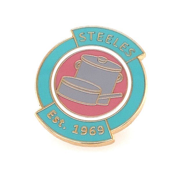 Steeles Pots & Pans Enamel Pin - Lapel Brooch  (New Larger Size)