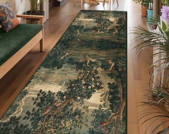 Rustic Forest Tapestry Rug, Farmhouse Style Area Carpet