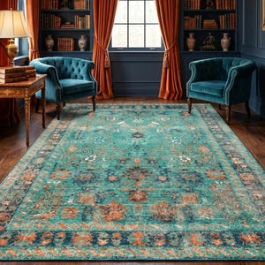 Turquoise vintage vloerkleed, blauwgroen Turks vloerkleed - MV 093