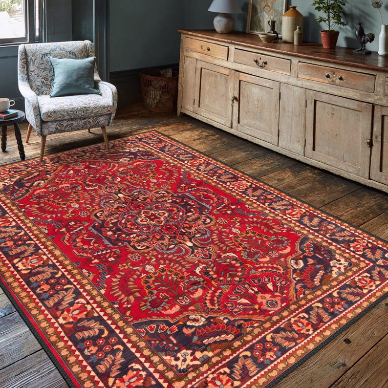 Red Oriental Area Rug, Traditional Persian Style, Anatolian Decor - Etsy