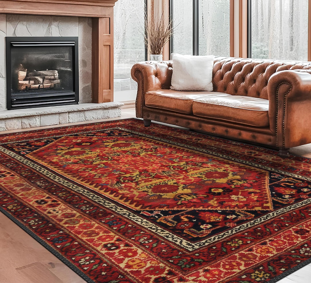 Red Turkish Oriental Area Rug, Floral Medallion Carpet - Etsy