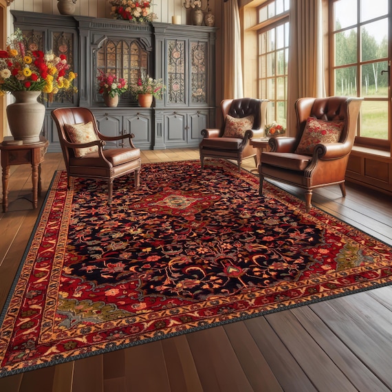 ヴィンテージ風ペルシャ風ラグ、ハンドメイドレッドオリエンタル