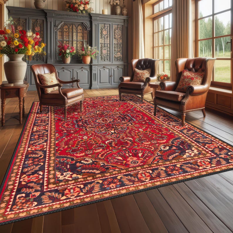 Red Oriental Area Rug, Traditional Persian Style, Anatolian Decor - Etsy