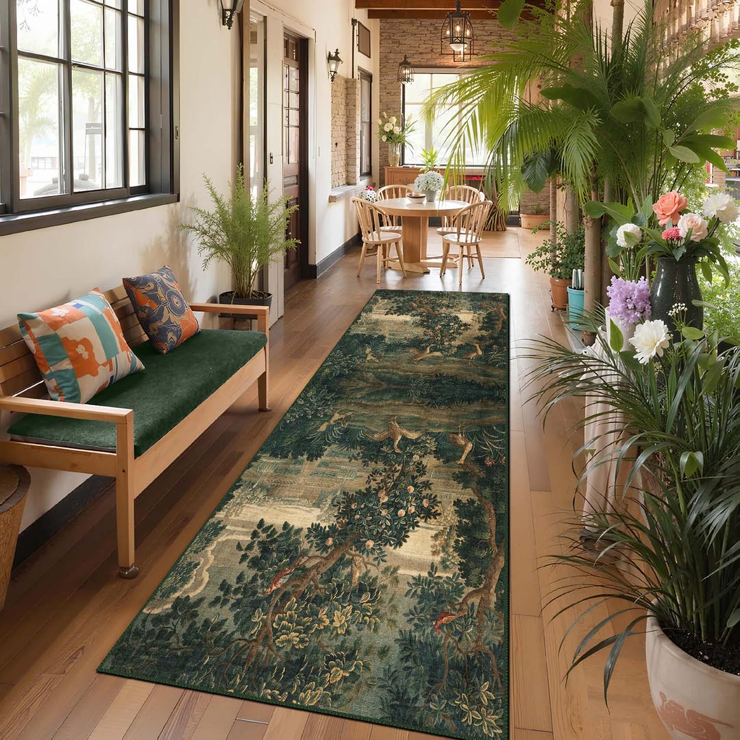 Fabric Rustic Rug Rustic Forest Tapestry Rug, Farmhouse Style Area Carpet - Etsy