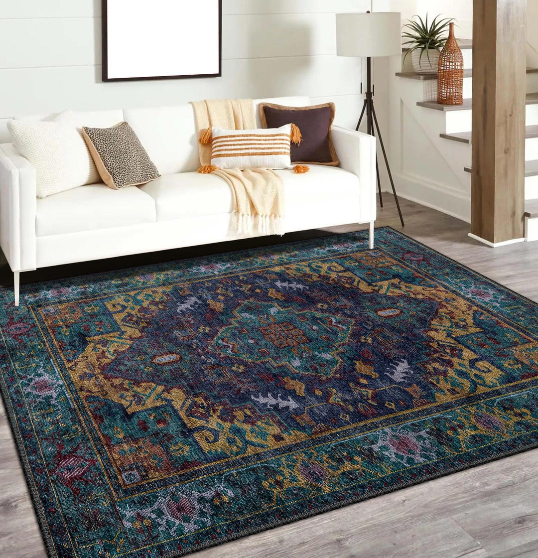 Boho Traditional Carpet, Bohemian Vintage Style, Rustic Medallion Rug ...