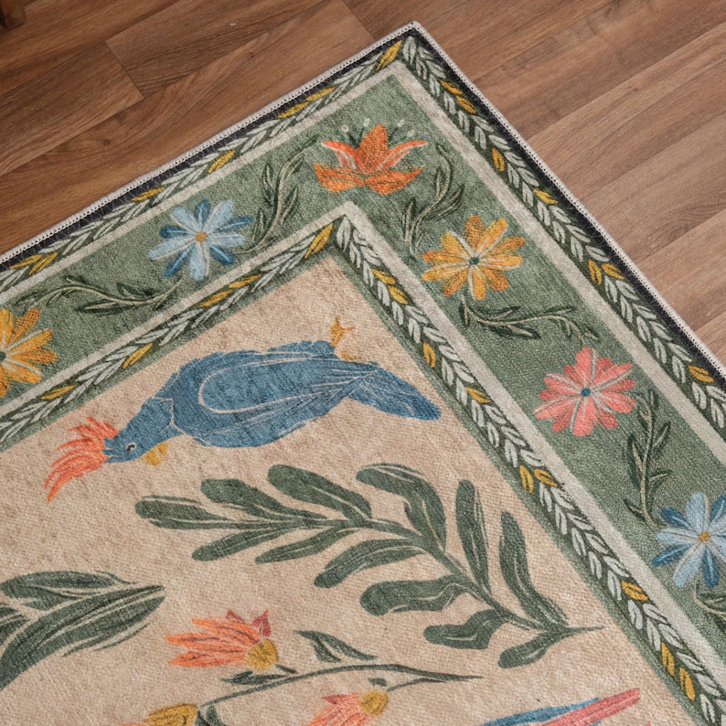 Tropical Bird Area Rug, Boho Floral Carpet, Living Room Bedroom Decor ...