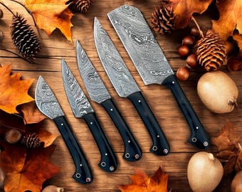 Handmade Damascus Steel BBQ Knife Set: Pitmaster Essential with Leather Bag