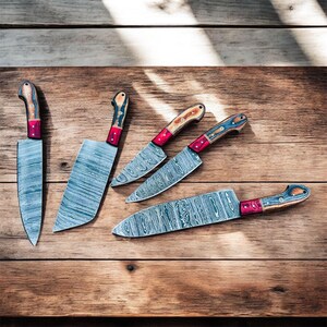 Hand-Forged Damascus Chef Knife Set- Exotic Handle, Sharp Kitchen Knives | Thanksgiving Gift, Christmas Gift