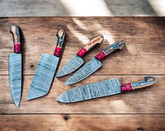Hand-Forged Damascus Chef Knife Set- Exotic Handle, Sharp Kitchen Knives | Thanksgiving Gift, Christmas Gift