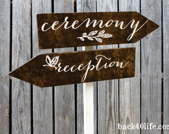 Custom Wedding Directional Arrow Wood Sign (S-017a) - Back40Life