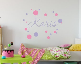 Cute Kid's Name Polka Dots Vinyl Wall Decal (K-047) - Back40Life