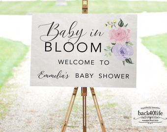 Baby Shower Sign - Baby in Bloom Pastel Flowers - Welcome Directional Parking Event (K-091q) - Back40Life