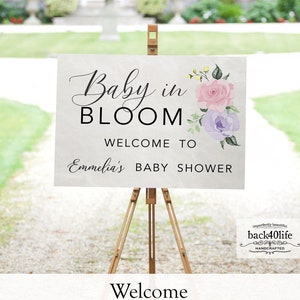 Baby Shower Sign - Baby in Bloom Pastel Flowers - Welcome Directional Parking Event (K-091q) - Back40Life