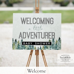 Baby Shower Sign - Little Adventurer Forest Trees - Welcome Directional Parking Event (K-091u) - Back40Life