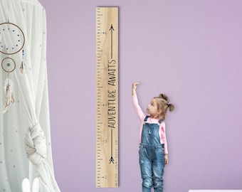 Personalized Wooden Kids Growth Chart - Height Ruler for Boys Girls   Measuring Stick Family Name - Custom Ruler GC-AA Adventure Awaits