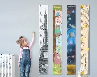 Personalized Wooden Kids Growth Chart - Height Ruler for Boys Girls Size Measuring Stick Family Name - Custom Ruler Gift GC-THM Theme