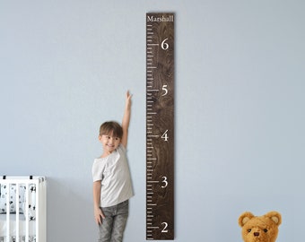 Personalized Wooden Kids Growth Chart - Height Ruler for Boys Girls Size Measuring Stick Family Name - Custom Ruler Gift GC-MAR Marshall-HRL