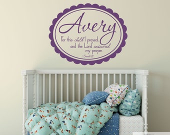 For This Child I Prayed - 1 Samuel 1:27 Scallop Oval with Name Vinyl Wall Decal (B-034)