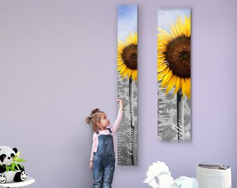 Personalised FABRIC Height Growth Chart Garden Farm Flowers Sunflower Name DOB 
